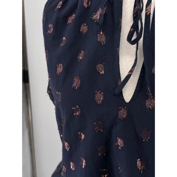 J. Crew 2-Piece Set Navy & Rose Gold Metallic Polka Dot Skirt & Top Sz M EUC - Picture 5 of 15